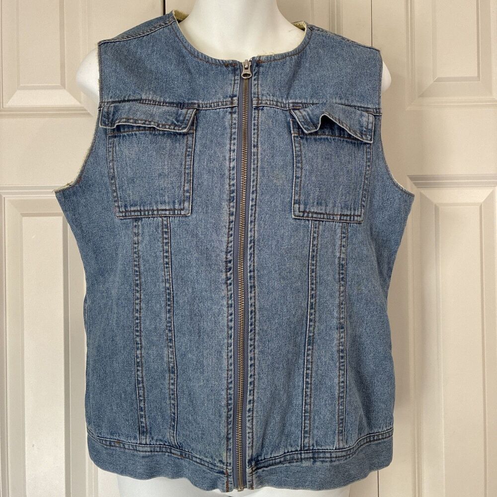 Vintage Avalon Denim Jacket Vest Sleeveless Zip Up Pockets Casual Women's